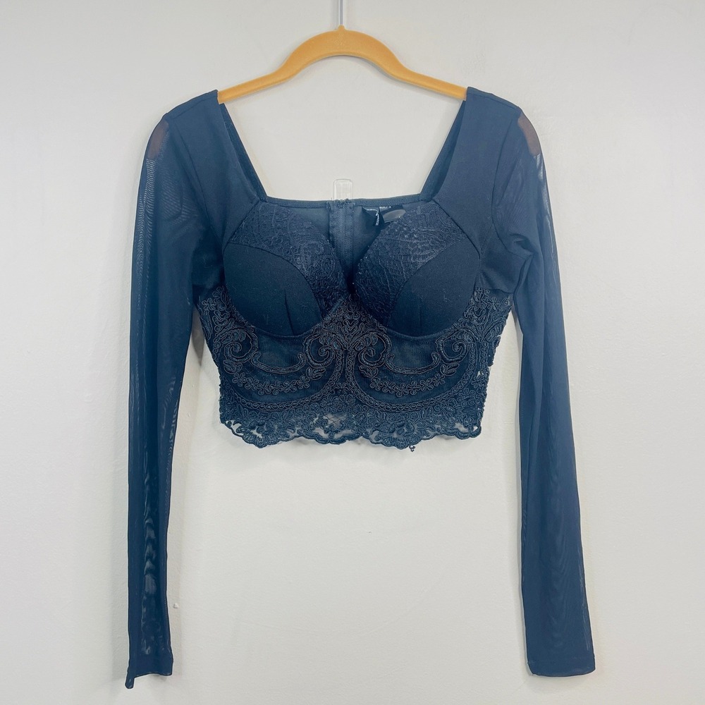 Vintage Y2K Whimsigoth Fairy Lace Bustier Top Small Indie Mesh Crop Going Out